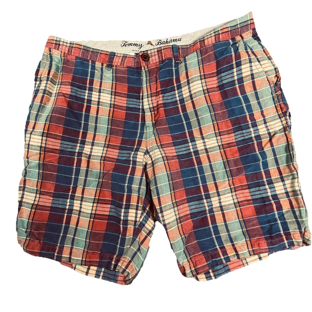 Tommy‎ Bahama Men's Shorts 40 Linen Long Preppy Plaid Chino Beach Travel Cruise